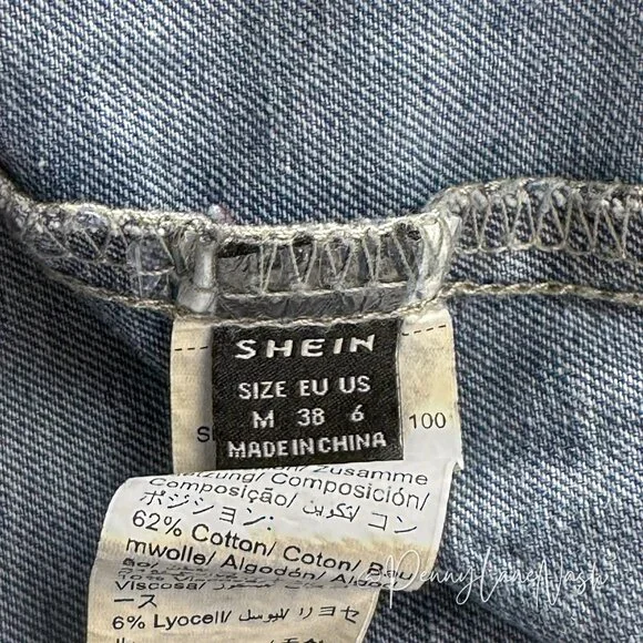 Shein Denim Button Front Sleeveless Shirt Dress Blue - Picture 5 of 10